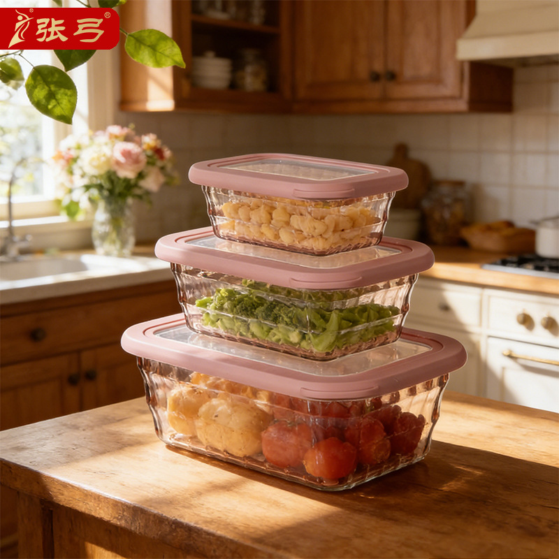 Juego de tres recipientes herméticos de gran capacidad Zhanggong, caja para conservar alimentos frescos, lonchera de plástico, lonchera refrigerada de estilo nórdico