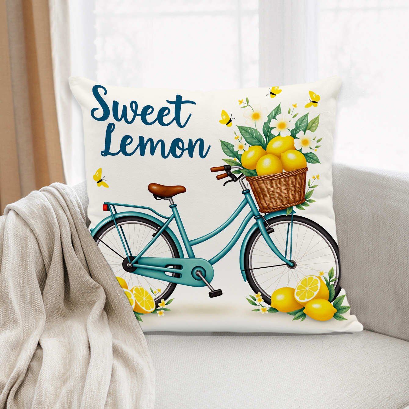 Área de agua fruta almohada cubierta camión de verano limón bicicleta sofá decoración cojín cubierta (sin núcleo de almohada)
