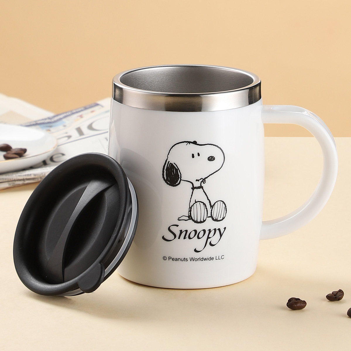 Snoopy 304 taza de acero inoxidable con aislamiento creativo beber taza de café con tapa Oficina taza de té DIY
