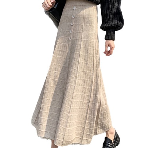 Spring and Autumn Plaid Drape Knitted Skirt Women's 24 New High Waisted Slim Covered A-Line Umbrella Skirt Mid-Length Skirt