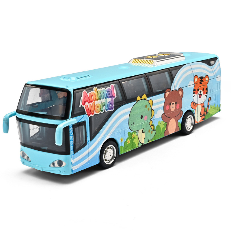Simulated Rainbow Cartoon Alloy Bus Model Pull Back Sound and Light Kindergarten Children's Toys Baby Educational Teaching Aids
