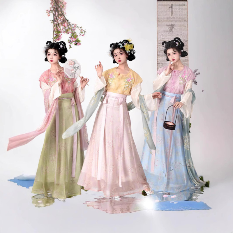 【韶華】Tang-Style Embroidered Hanfu with Waist-Length Skirt and Eight-Piece Set, Slimming Outfit for Petite Women 【韶華】Tang-Style Embroidered Hanfu with Waist-Length Skirt and Eight-Piece Set, Slimming Outfit for Petite Women