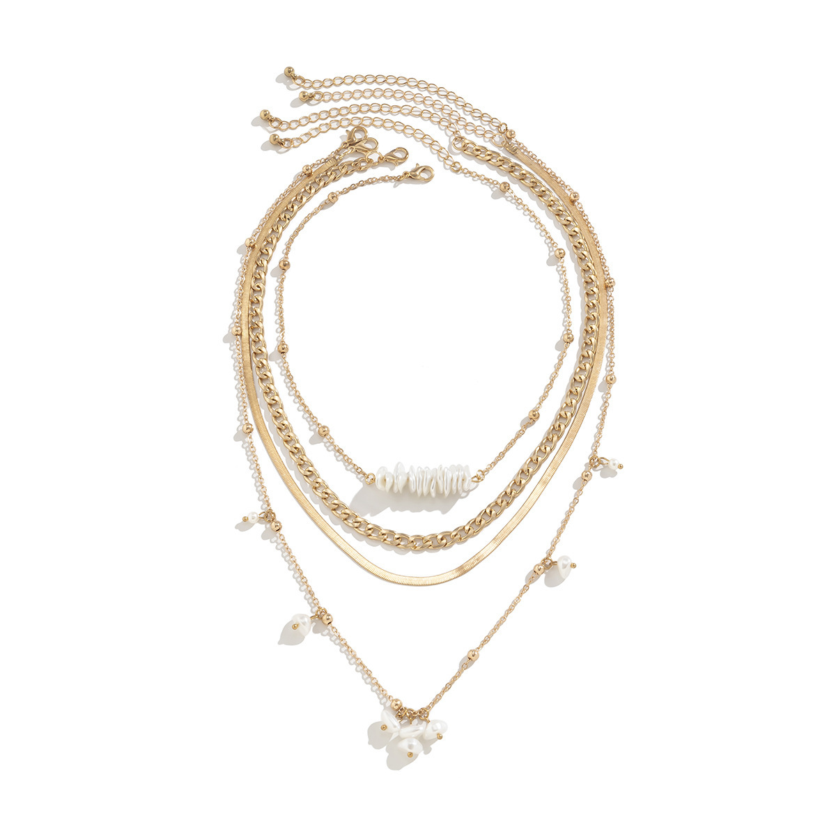 Schlichte Snake Bone Kette Mit Kreuz Und Künstlicher Perle_voghion.com