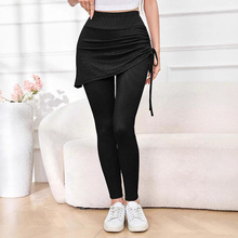 2024秋季瑜伽裤 假两件女式裙裤抽绳高腰弹力显瘦健身运动长裤