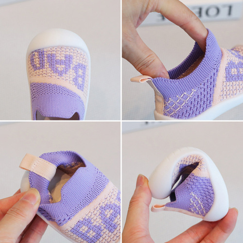 Spring and Autumn children's breathable soft-soled shoes baby cartoon letters fashion toddler shoes for boys and girls fly-woven mesh anti-collision shoes