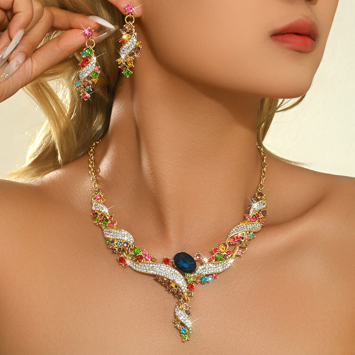 Fuente transfronteriza estilo nacional flores exageradas collares aretes conjunto de joyas joyas accesorios de novia vestido image 3