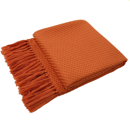 VHM7现代简约美式轻奢橙色床尾巾搭巾搭毯民宿床尾毯装饰毯棉麻沙