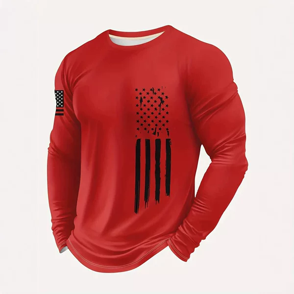 Cross-Border European and American Men's Fashion Trendy Versatile Casual Round-Neck Long-Sleeve T-Shirt 3D Top for Autumn and Winter, Suitable for Both Inner and Outer Wear