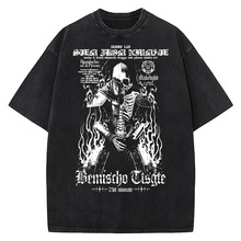 美式复古水洗做旧骷髅短袖t恤男夏季国潮小众设计感街头宽松半袖