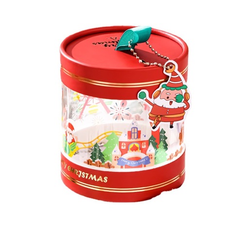 Christmas paper tube apple box Christmas Eve fruit packaging box hug bucket cartoon Santa Claus round empty box