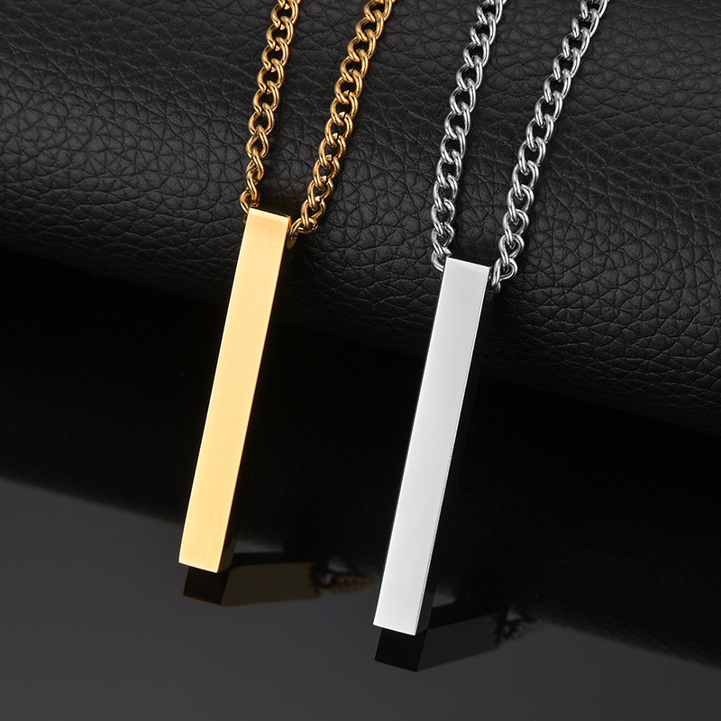 Collana unisex in acciaio inossidabile con lettere a colonna a quattro lati, tre colori, lucidata, tendenza tre collane_voghion.com