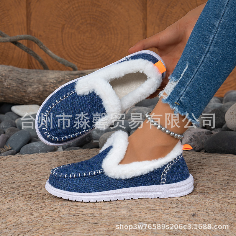 跨境中跟新款冬季女士棉鞋外贸大码加绒加厚毛边保暖平底棉鞋批发|undefined