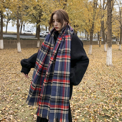 ins style scarf for women winter thickened korean style student versatile cute soft girl british red plaid internet celebrity scarf