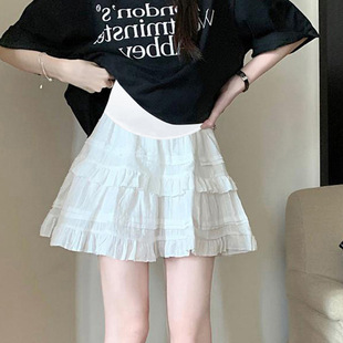 in stock Pregnant Women's Skirt White Lace Skirt Summer 2024 New Ballet Cake Skirt High Waist A- Line Skirt