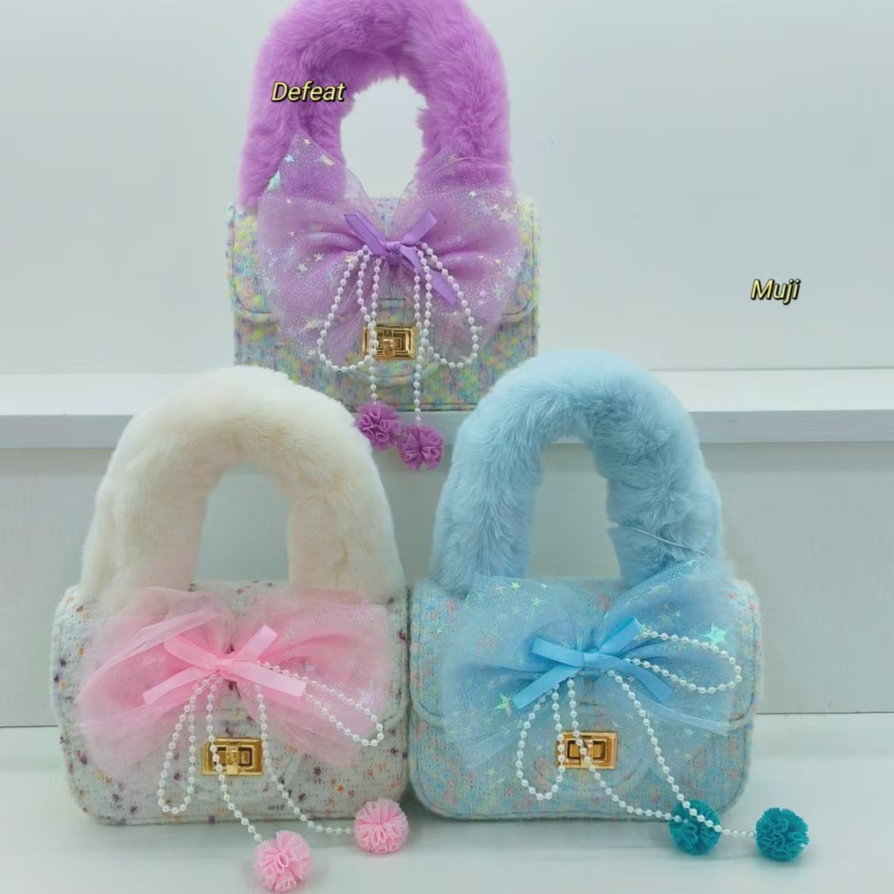 Bolso de peluche de arco bolso de perla bolso de moda bolso de hombro bolso de cinturón bolso de cambio accesorios de niña
