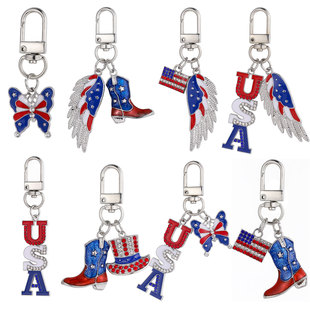 Independence Day Elements Red White Blue Flag Alloy Keychain Wings Bag Pendant Five-pointed Star Hanging Cross-border