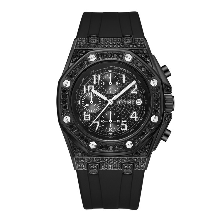 Men's Retro Chronograph Quartz Watch With Large Dial And Diamonds_voghion.com