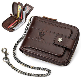 Hummer Paul first layer cowhide zipper wallet horizontal leather multi-card RFID anti-theft brush men's wallet wholesale