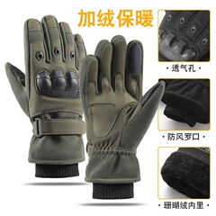 冬季战术手套男加绒保暖加厚软壳防护全指触屏户外骑行防寒跨境