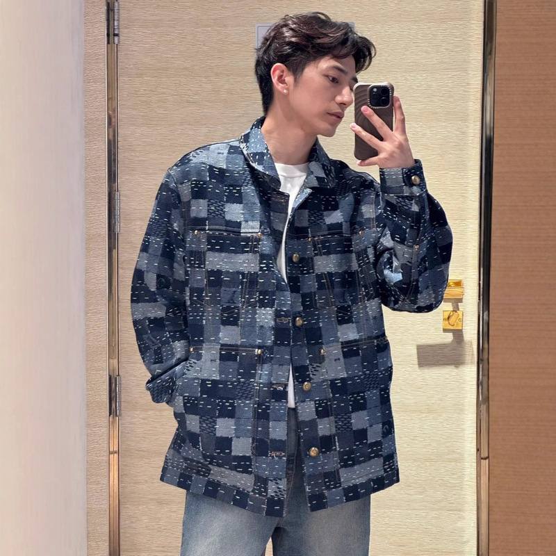 Nanyou Top-Tier Version of Lv's 25Th Autumn New Classic Checkerboard Patchwork Denim Jacket, Unisex Nanyou Top-Tier Version of Lv's 25Th Autumn New Classic Checkerboard Patchwork Denim Jacket, Unisex
