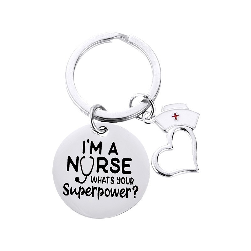 Llave colgante de acero inoxidable estilo europeo y americano regalo médico enfermera llavero festival logo pequeño