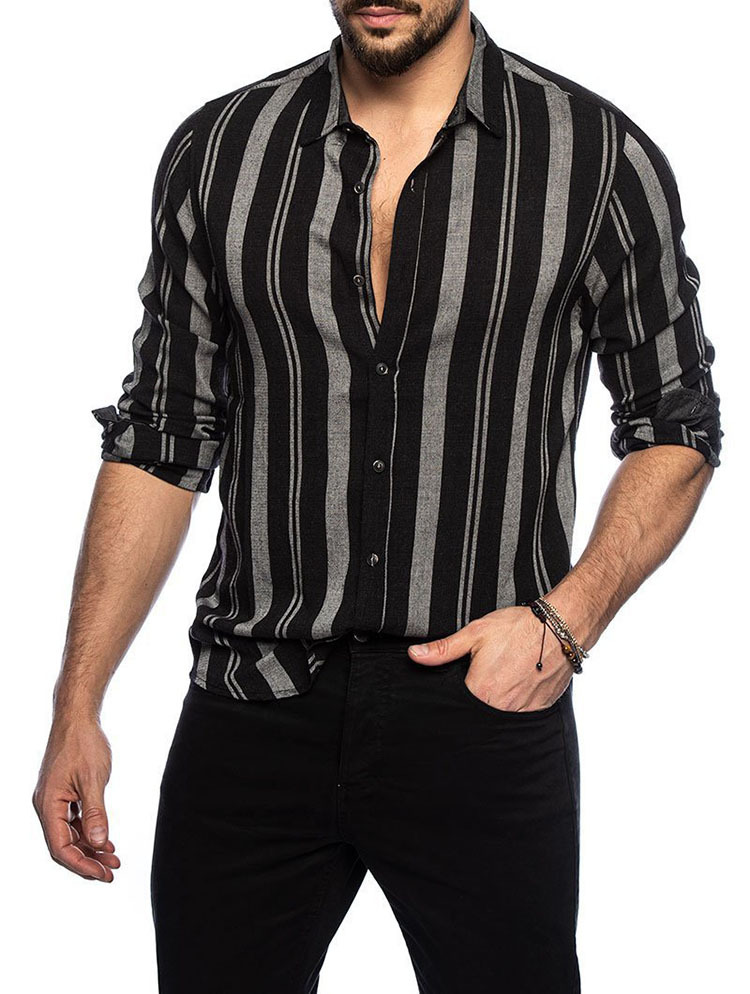 2023 Camicie primaverili Camicie a righe verticali da uomo Camicia slim da uomo con risvolto Camicia casual a maniche lunghe Camicia da smoking maschile Chemise Homme_voghion.com