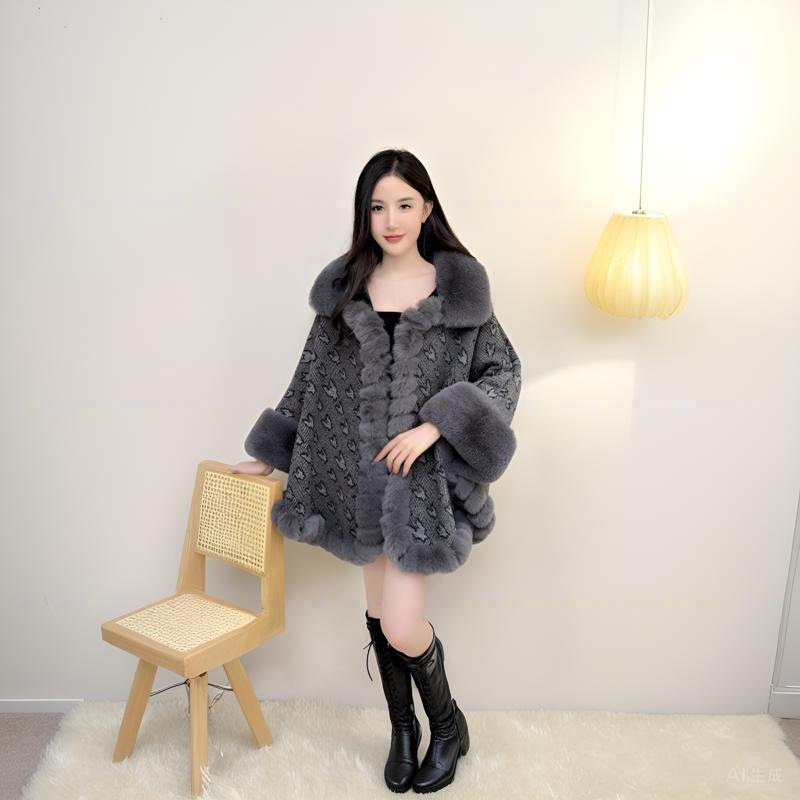 2025 ropa de mujer invierno nuevo estilo mujer comercio exterior moda europea y americana capa chal cálido imitación peludo calle