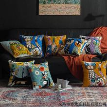 美式刺绣全棉抱枕异域风情时尚靠垫套卡通床头护腰枕客厅沙发垫子