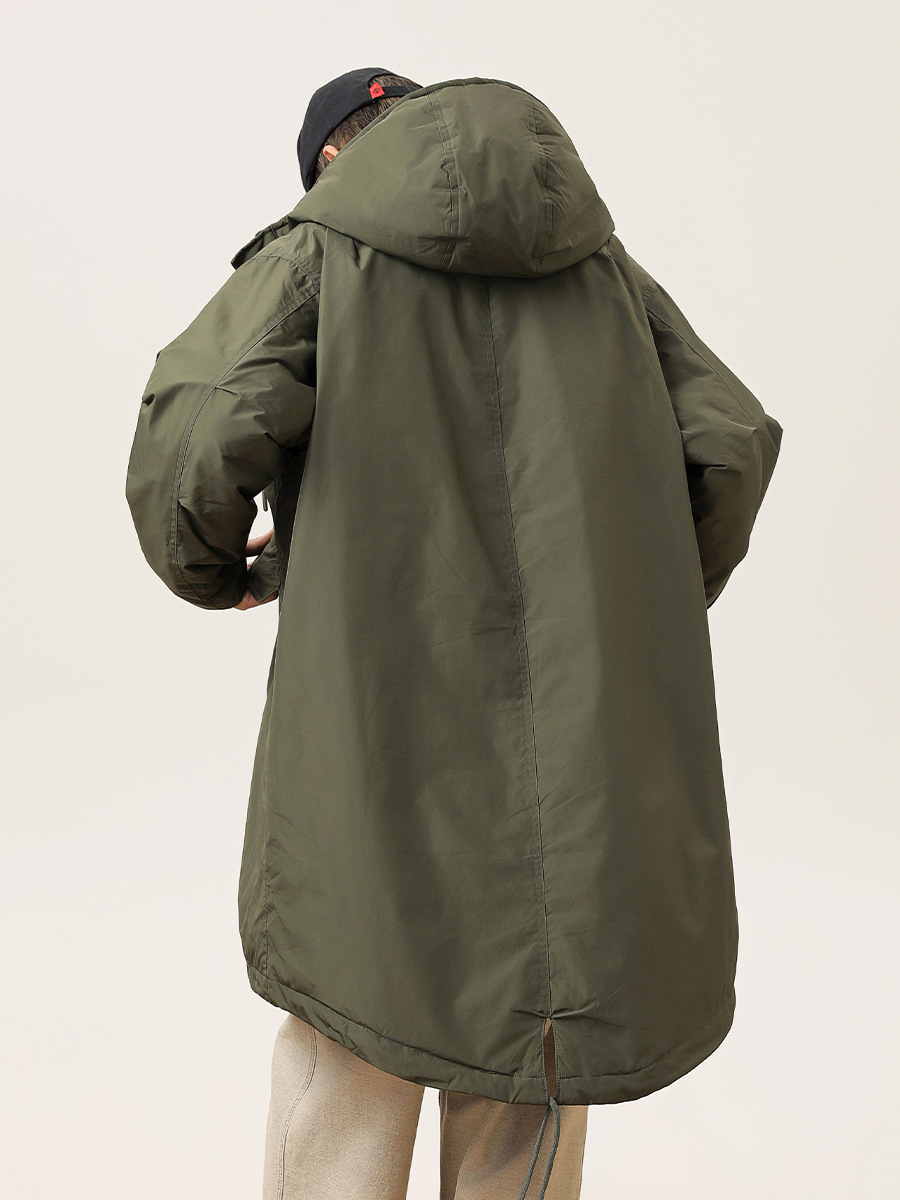 儒孟アメリカの復古重ポンド工装突撃服ダウンジャケット男冬の中長タイプの帽子付き保温コートコート