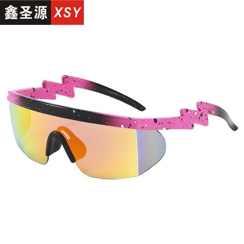Factory customized 19102 European and American one-piece sunglasses lightning legs outdoor sports cycling glasses irregular sunglasses