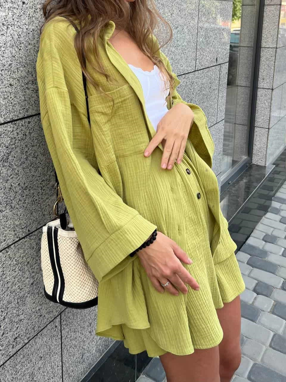 Casual Button-Up Cardigan & Shorts Set – Breathable Polyester Lounge-to-Street Outfit (S-XL, 4 Fresh Colors, Euro-US Minimalist Comfort)_ecoleips.com