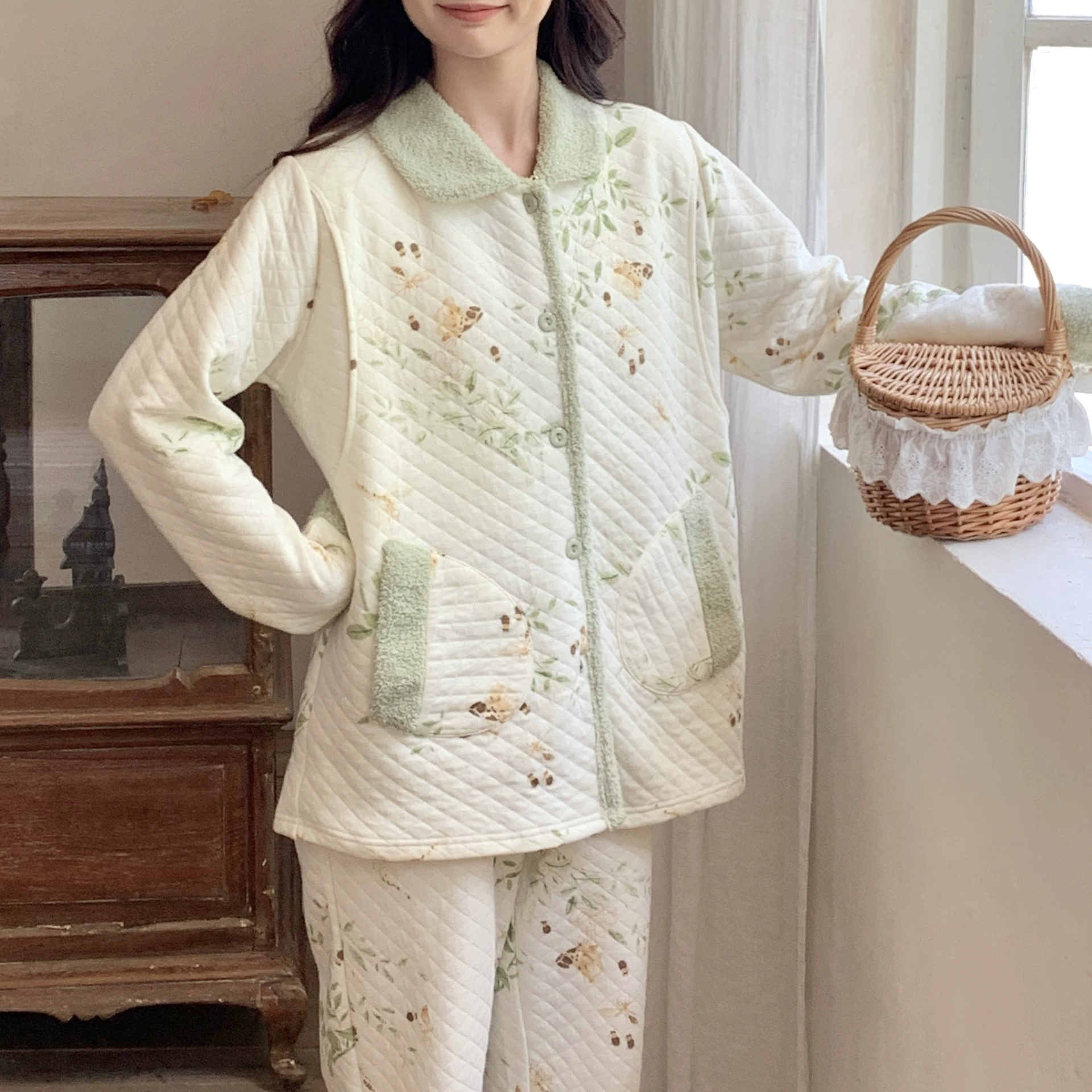 В наличии [6268] Пижама для беременных и кормящих из чистого хлопка, осенне-зимняя одежда для сна, домашняя одежда для кормящих мам (ноябрь)