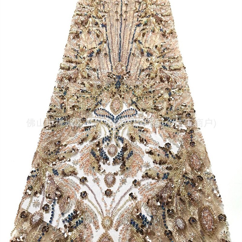 Corte europea anchoa bordada tela de malla alfombra roja vestido de cena de alta gama fiesta temática tela lujosa ligera image 1
