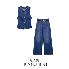 ZR外国貿易卸売り欧米風女装新型フランス式修身デニムノースリーブ丸首ベストベストベスト6147161