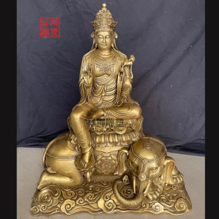 黄铜文殊普萨佛像普贤菩萨佛像华严三圣铜像家用佛堂供奉大号摆件
