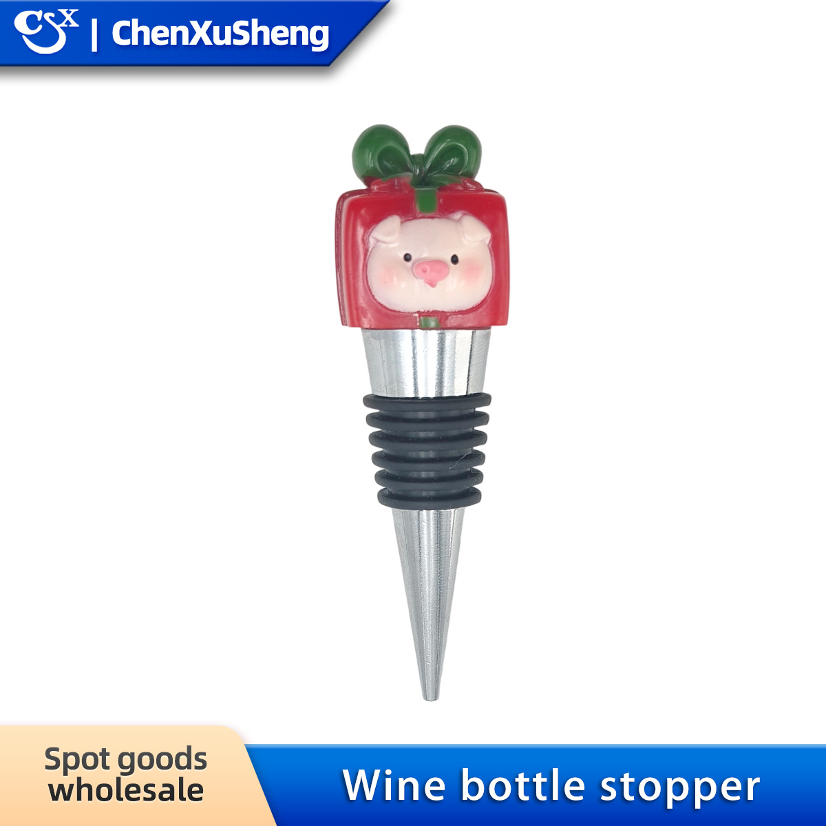 红绿猪猪头圣诞礼物 跨境红酒塞小礼品 酒瓶塞装饰保鲜红酒塞