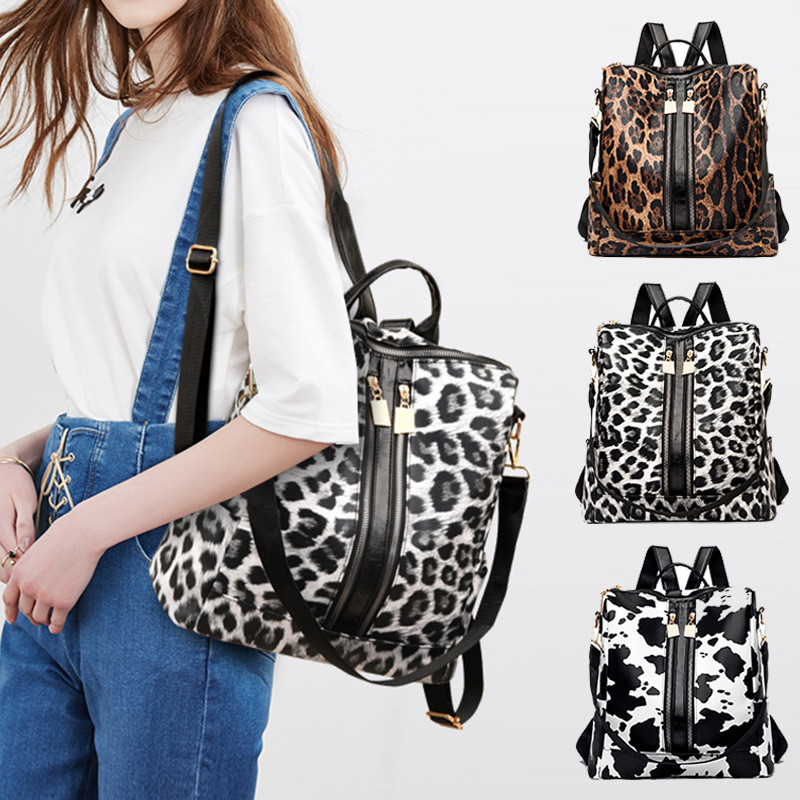 New Backpack Fashion Retro Backpack Large Capacity Commuter Women's Bag Cow Leopard Print High-end Texture Shoulder Bag