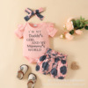 Children's bodysuit, set with letters, jacket, belt, cute trousers, Amazon, with short sleeve, flowered