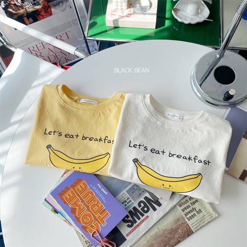 Korean children's clothing 2023 new summer style cotton banana graffiti thin casual round neck children's short-sleeved T-shirt for boys and girls