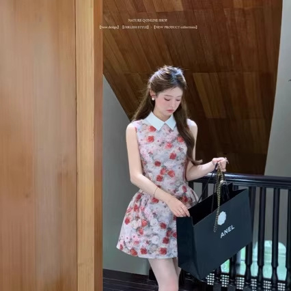 Yang Xiaojuan Oil Painting Style Girl's Dress, Elegant Shirt Collar, Sleeveless, Cinched Waist Dress, Birthday Gift Dress, Princess Dress
