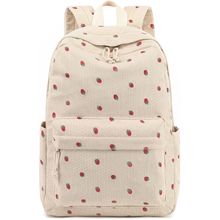跨境新品青少年女孩书包小学高中灯芯绒草莓印花电脑背包双肩包女