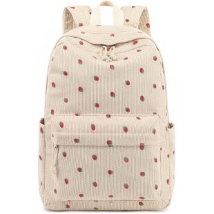 Cross-border New Arrival Teenager Girls Schoolbag Primary School Senior high school Corduroy Strawberry Printed Computer Backpack Backpack for Women
