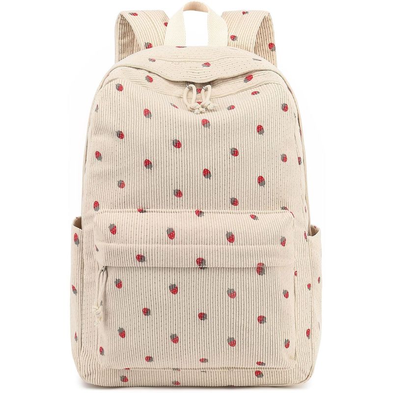 Cross-border New Arrival Teenager Girls Schoolbag Primary School Senior high school Corduroy Strawberry Printed Computer Backpack Backpack for Women