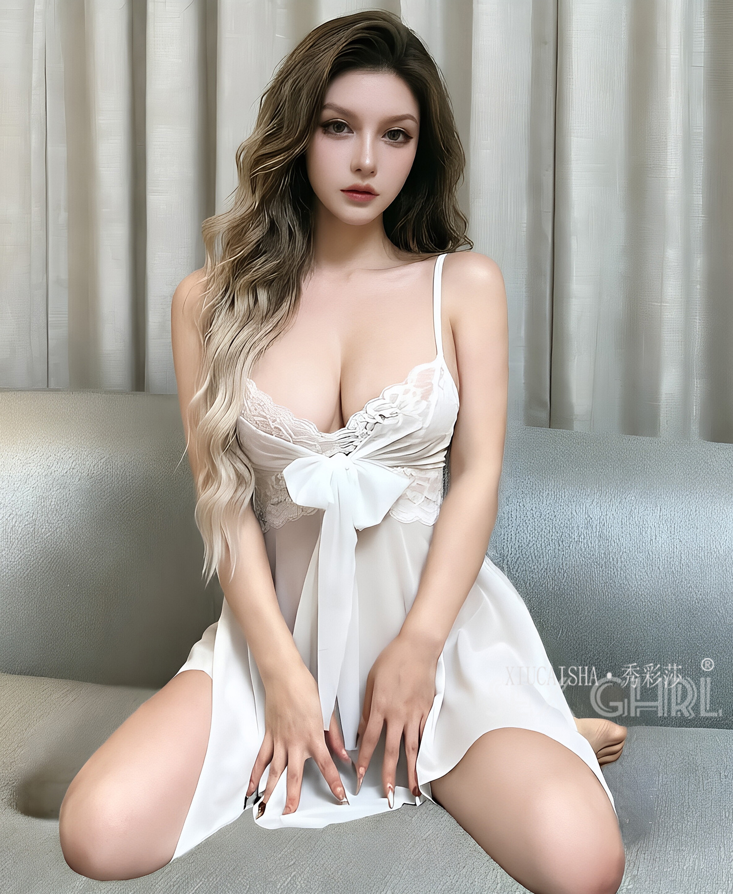 Xiucaisha See-Through Mesh Babydoll Set with Thong and Open-Crotch Stockings — detail image 20