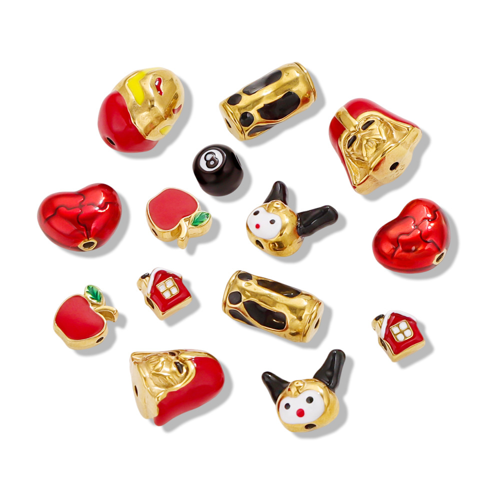 Acero inoxidable goteo de aceite gran agujero dibujos animados cuentas de acero de titanio cuentas espaciadoras accesorios lindos joyas de pulsera DIY accesorios