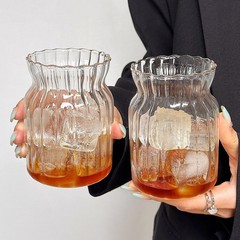 高ホウケイ酸ストライプ コーヒーカップ ジュースカップ コールドカップ ラテカップ オフィス用ポータブルカップ