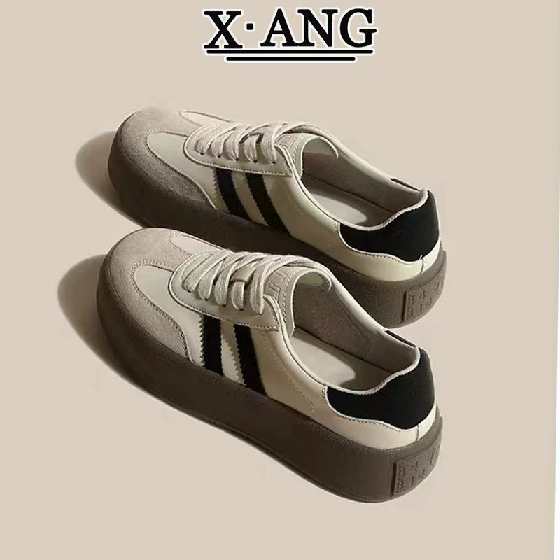 Женские тренировочные туфли из натуральной кожи на толстой подошве, туфли Форреста Гампа, весна 2024, новая мода, классические универсальные повседневные спортивные туфли для доски