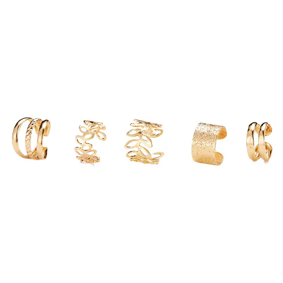 Creativo simple no perforado clip de hueso de la oreja conjunto de cinco piezas personalizado hoja de oro hueco pendientes de múltiples capas clip de oreja en forma de C
