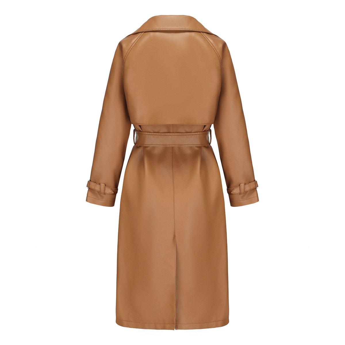 Women's Clothing 24 Spring and Autumn Women's Windbreaker Long Loose Jacket PU Leather Jacket Women's OVERSIZE Classic Lapel Jacket with Belt_voghion.com