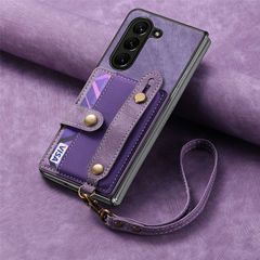 サムスン ZFold7 カード収納レザーケース携帯電話ケース zfold6 肌感触素材ストラップ PU 保護カバーに適した国境を越えた